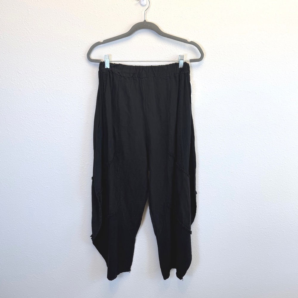 NWT Ilovelinen 100% Linen Black Baggy Pants Womens Medium Lagenlook Boho Indie